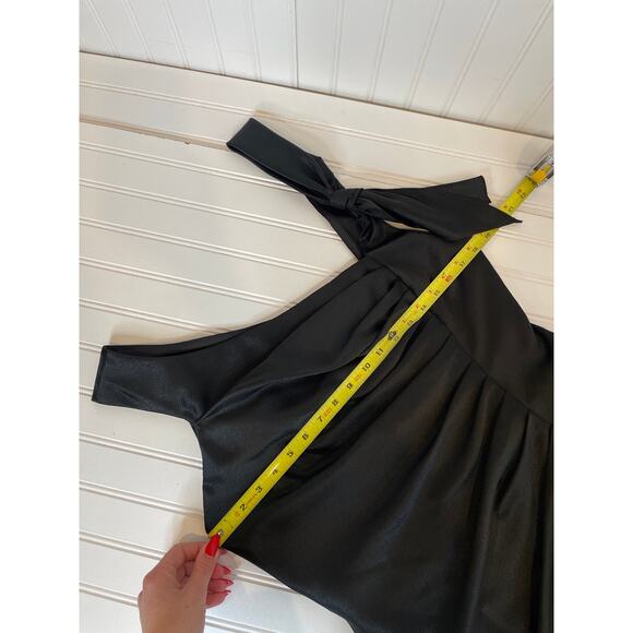 WHITE By VERA WANG Sheath Dress Black Cocktail Bridesmaid Ruched Bow Zip Size 12 - Picture 3 of 7